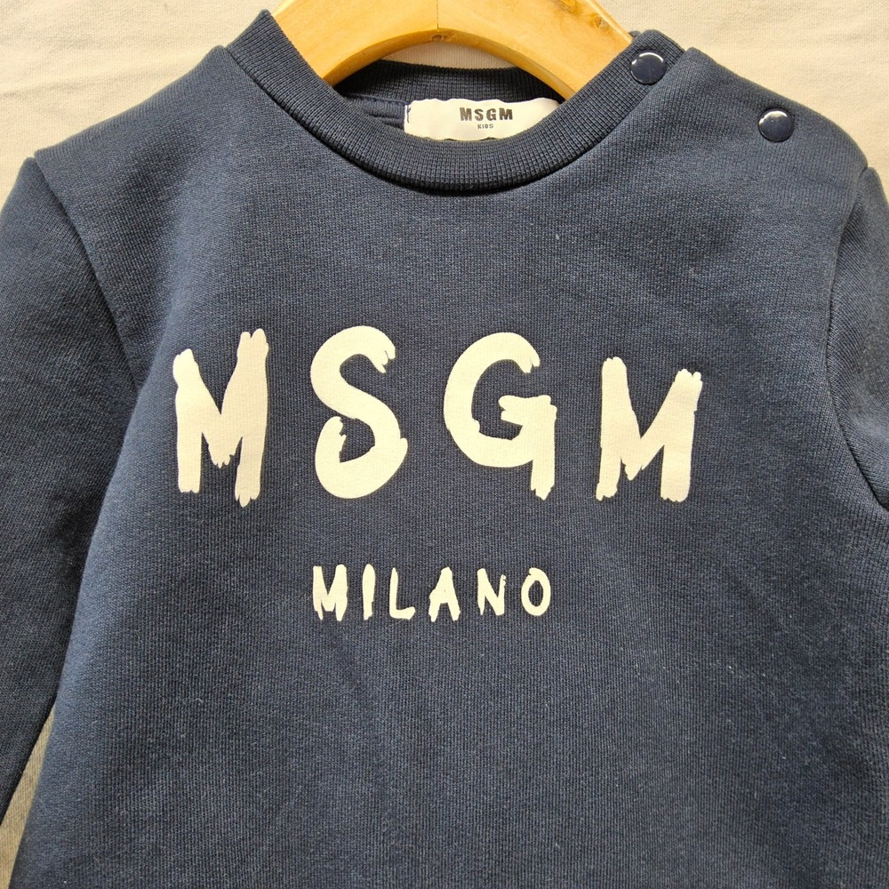 MSGM Milano Sweatshirt‎ Kids 12M Navy Blue Logo Crew Neck Fleece MS029104